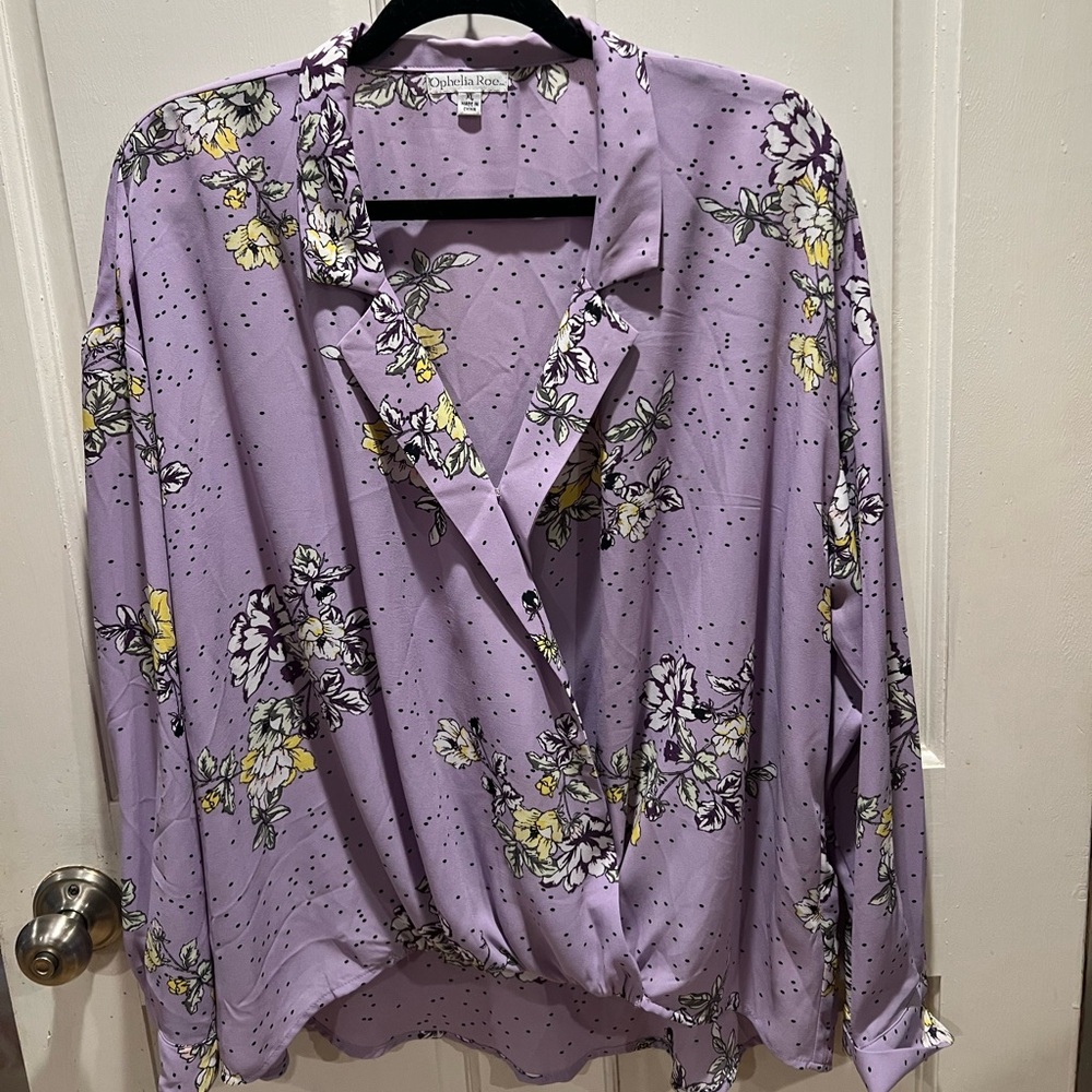 Ophelia Rose Lilac Floral Button-Front Blouse